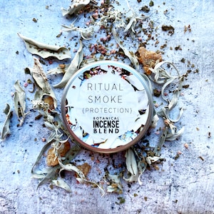 Ritual Smoke : Protection | Handmade Botanical Herbal Resin Loose Incense with Sage | Crystal/Gemstone Infused
