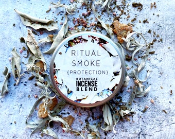 Ritual Smoke : Protection | Handmade Botanical Herbal Resin Loose Incense with Sage | Crystal/Gemstone Infused