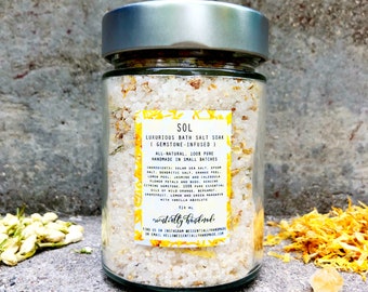 Sol Luxe Natural Baño Sal Remojo con Aceites Esenciales / Cristal / Piedras Preciosas Infundido