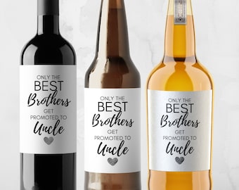 Beste Brüder werden zum Onkel-Weinetikett befördert, Schwangerschaftsankündigung, Onkel sein, Bieretikett, Whiskyetikett, Schwangerschaftsanzeige
