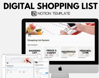 Digital Shopping List, Grocery List Notion Template, Notion Shopping List Planner, Grocery Shopping List, Notion All In One Template