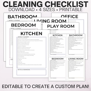 Editable Cleaning Checklist, Weekly Cleaning Checklist, Checklist Room by Room, Printable Cleaning List, Digital Cleaning Checklist