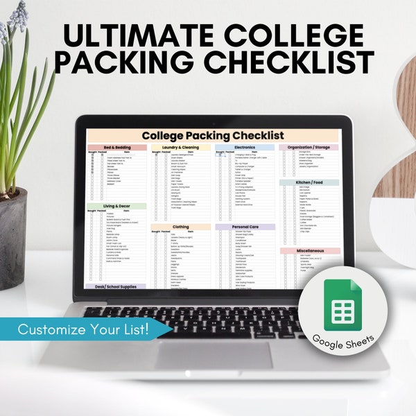 College Packing List, College Dorm Essentials List, Google Sheets, Student Planner, Back to School, College Dorm Checklist, Dorm Packing