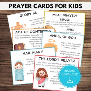 Catholic Prayer Cards for Kids, Children's Prayer Cards, Kids Hail Mary, Kids Our Father, Guardian Angel Prayer, Common Catholic Prayers image 1