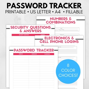 Printable Password Tracker System, Password Log, Digital Password, Password Organizer, Password Book, Password Sheet, Password Template