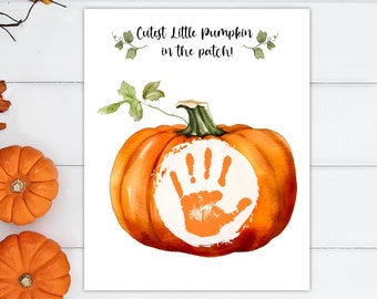 Arte de huellas de manos de calabaza imprimible, calabaza imprimible, artesanía de huellas de manos de Halloween, arte de otoño, artesanía preescolar, actividad de huellas de manos de niños pequeños,