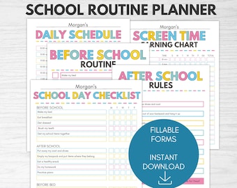 Editable School Planner, Kids School Day Checklist, Routine Chart, After School Checklist, Screen Time Chart, School Routine, Daily Schedule