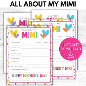 Tudo sobre minha Mimi para impressão, presente de dia das mães da vovó, presente de lembrança de tudo sobre a vovó, presente de netos, presente de dia dos avós
