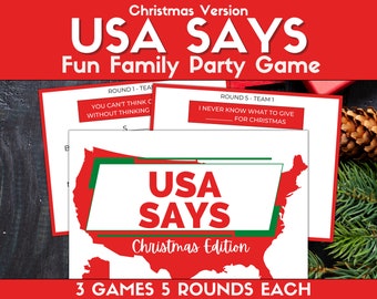 Christmas USA Says Printable Game, Fun Party Game, Christmas Family Game, Printable Game, Fun Quiz Game, Based on the popular game show