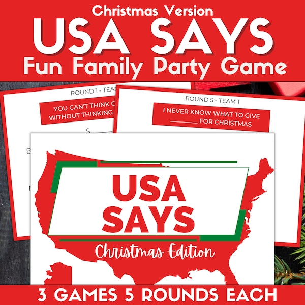 Christmas USA Says Printable Game, Fun Party Game, Christmas Family Game, Printable Game, Fun Quiz Game, Based on the popular game show