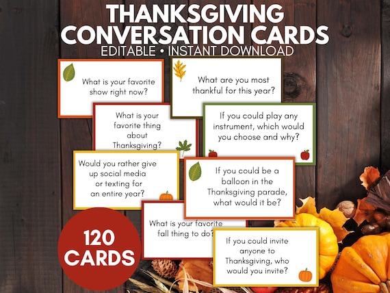 Thanksgiving Conversation Cards, Thanksgiving Conversation Starters, Family Conversation Starter, Dinner Icebreaker, Dinner Conversation