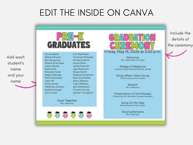 Pre K Graduation Program Example Pre-k Graduation Program Template, Graduation Program for Pre-k ...