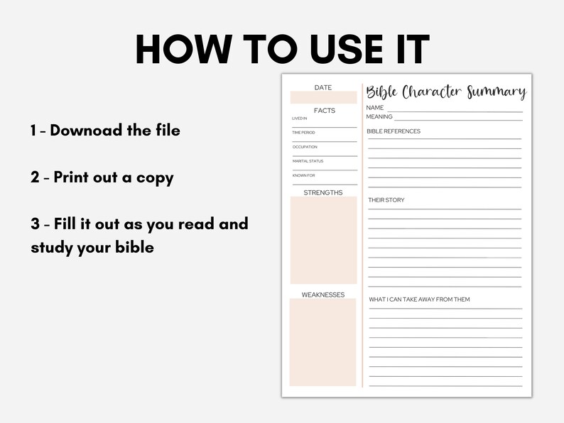 Bible Character Study Template Printable Bible Character - Etsy
