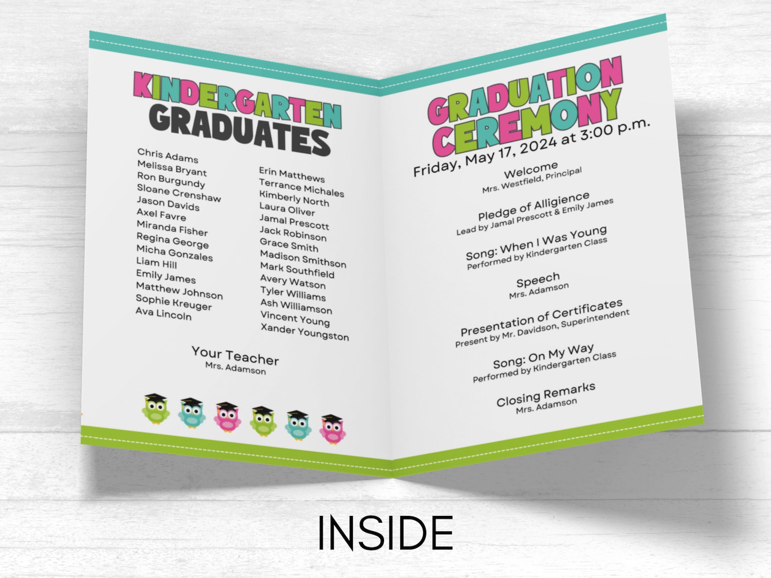 Kindergarten Graduation Program Template Graduation Program for Kindergarten Editable Kindergarten Graduation Program Template Graduation Program for Kindergarten Editable