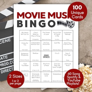 Film Musik Bingo, Film Soundtrack Songs Spiel, Musik Bingo mit Playlist, Büro Party Spiel, Familien Spiele Nacht Idee, Musik Spiel