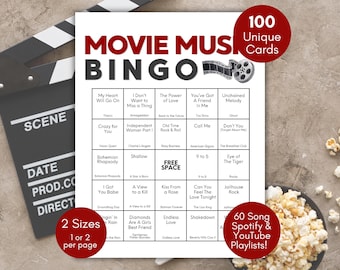 Bingo musical de películas, Juego de bandas sonoras de películas, Bingo musical con lista de reproducción, Juego para fiestas de oficina, Idea para una noche de juegos en familia, Juego de música