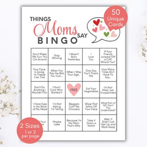 Mothers Day Bingo Game, Printable Moms Activity, Unique Bingo Cards For Mothers Day Celebration, Things Mom Say Game, image 1