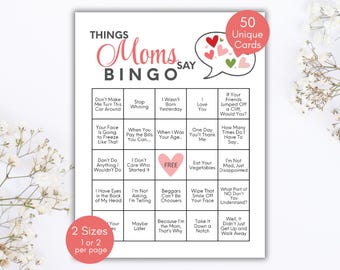 Mothers Day Bingo Game, Printable Moms Activity, Unique Bingo Cards For Mothers Day Celebration, Things Mom Say Game,