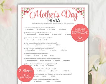 Mother's Day Trivia Game, Mother's Day Game for Brunch, Printable Mother's Day Quiz, Mother's Day Trivia Questions, Mother's Day Activity.