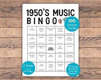 50s Music Bingo, Golden Oldies Music Game, Retro Party Game, Classic Songs Bingo, 1950s Bingo Game, Sock Hop Music Bingo, Retro Music Bingo