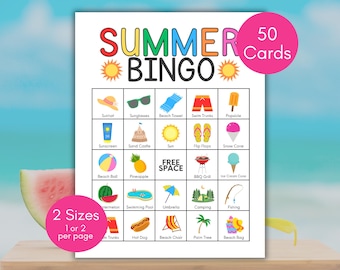 Summer Bingo, 50 Summer Bingo Cards, Summer Game, Summer Activity, Pool Party Game, Beach Party Game, Summer Vacation Bingo, Summer Travel