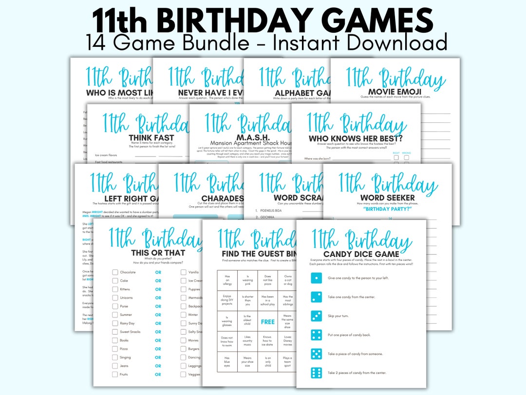 11th Birthday Party Games, 11 Year Old Party Games, Eleventh Birthday