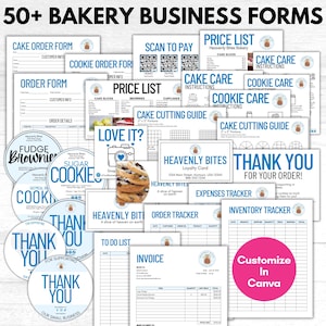 Bäckerei Business Bundle, Kuchenbestellformular, Kekspflegekarte, Rechnungsvorlage, anpassbare Canva-Vorlagen, Treuekarte, sofortiger Zugriff
