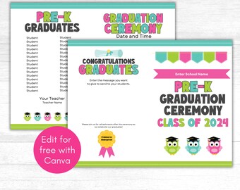 Pre-K Graduation Program Template, Graduation Program for Pre-K, Editable PreK Graduation Program, Instant Download