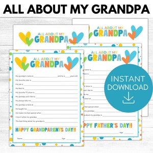 Todo sobre mi abuelo imprimible, regalo del día del padre del abuelo, todo sobre el regalo de recuerdo del abuelo, regalo de los nietos, regalo del día de los abuelos