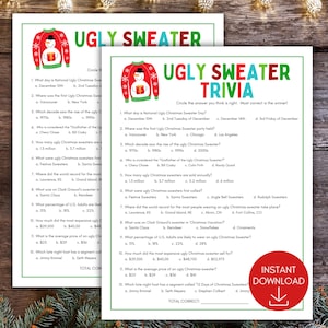 Ugly Sweater Party Trivia Game, Ugly Sweater Party Games, Office Party Christmas Game, Game for Office Parties, Christmas Trivia Game