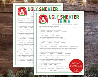Ugly Sweater Party Trivia Game, Ugly Sweater Party Games, Office Party Christmas Game, Game for Office Parties, Christmas Trivia Game