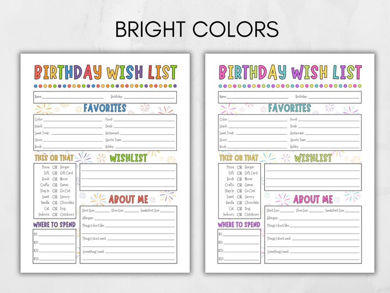 Birthday Wish List Printable, Printable Birthday Questionnaire, My Favorite Things Survey, Work Questionnaire, My Favorite Things Printable image 3