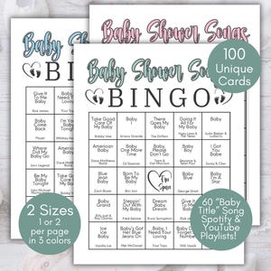 Baby Shower Songs Bingo, Bingo Games with Baby in the Title, Baby Shower Music Bingo Game,  Baby Shower Bingo Game, Baby Songs Bingo Game