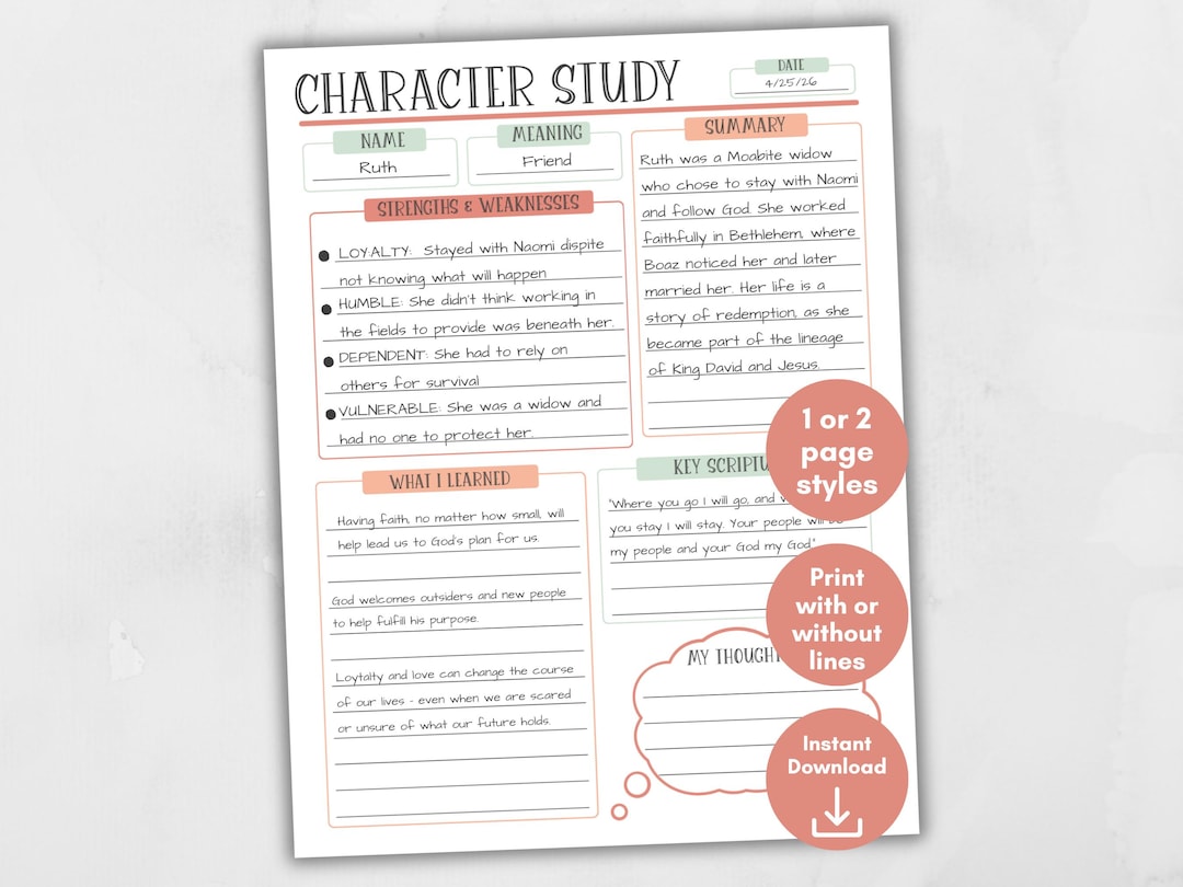 Bible Character Study Sheet, Printable Bible Study Guide, Digital ...