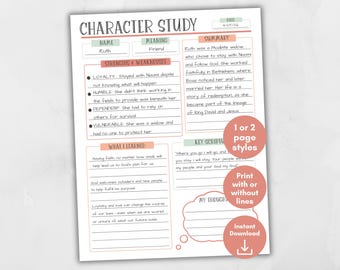 Bible Character Study Sheet, Printable Bible Study Guide, Digital Character Template, Scripture Study Worksheet, Faith Journal Tool