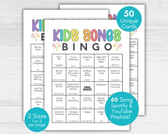 Kids Songs Bingo, Kids Music Bingo, Kids Movie Songs Bingo, Music Bingo for Kids, Classroom Bingo Game, Songs Bingo for Kids