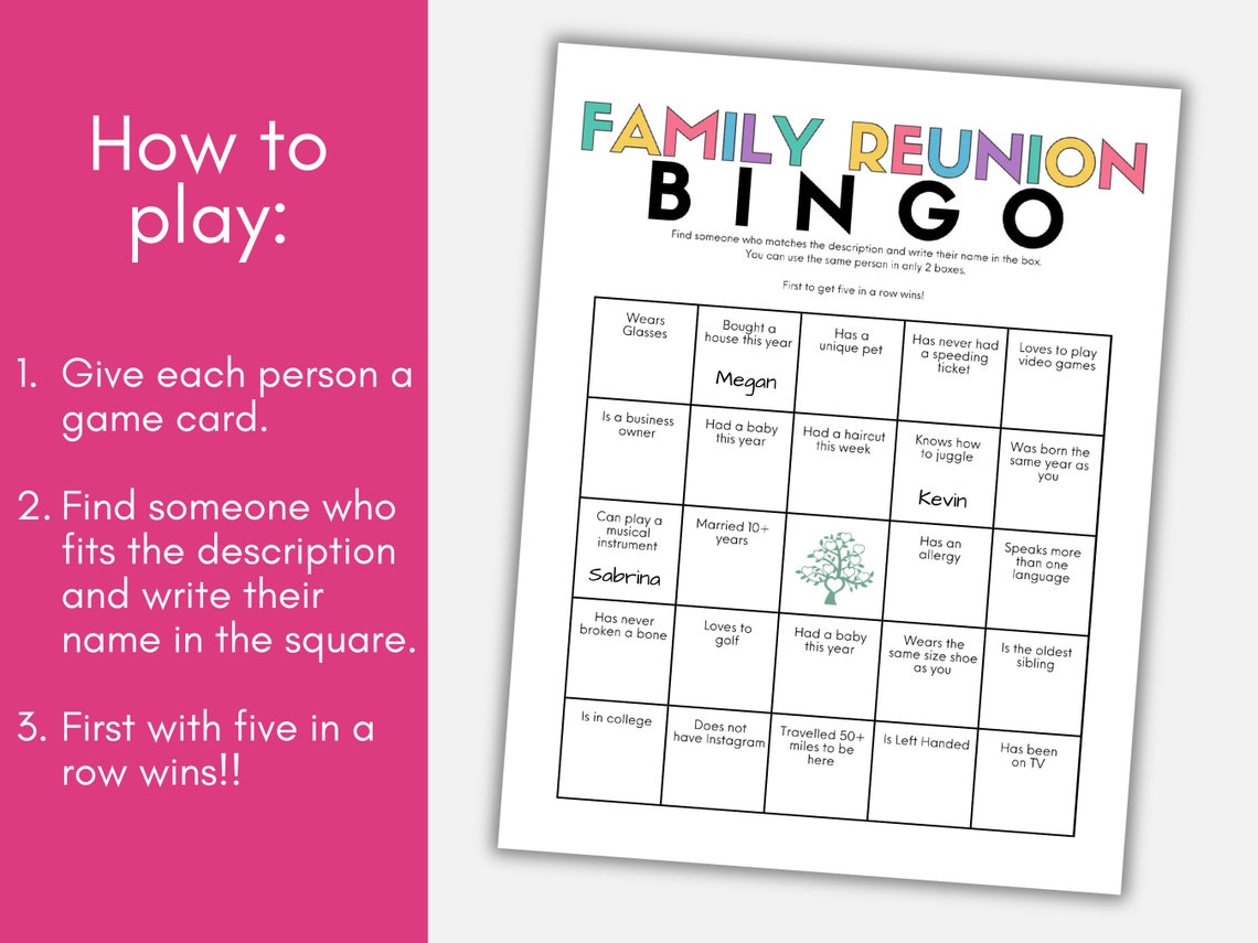 Family Reunion Bingo Game, Printable Family Reunion Games, Find the ...