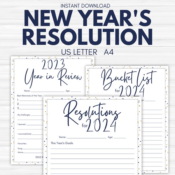 New Years Resolution Planning Kit, 2023 Year in Review, 2024 Resolutions Printable, 2024 Bucket List, Time Capsule, New Year's Activity