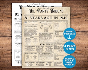 1945 Birthday Newspaper, 1945 Birthday Poster, 81st Birthday Gift, 1945 Newspaper Sign, 81st Birthday Newspaper without Photo, Born in 1945