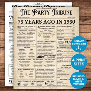 Periódico de cumpleaños de 1950, póster de cumpleaños de 1950, regalo de 75 cumpleaños, letrero de periódico de 1950, póster de 75 cumpleaños, nacido en 1950, en 1950
