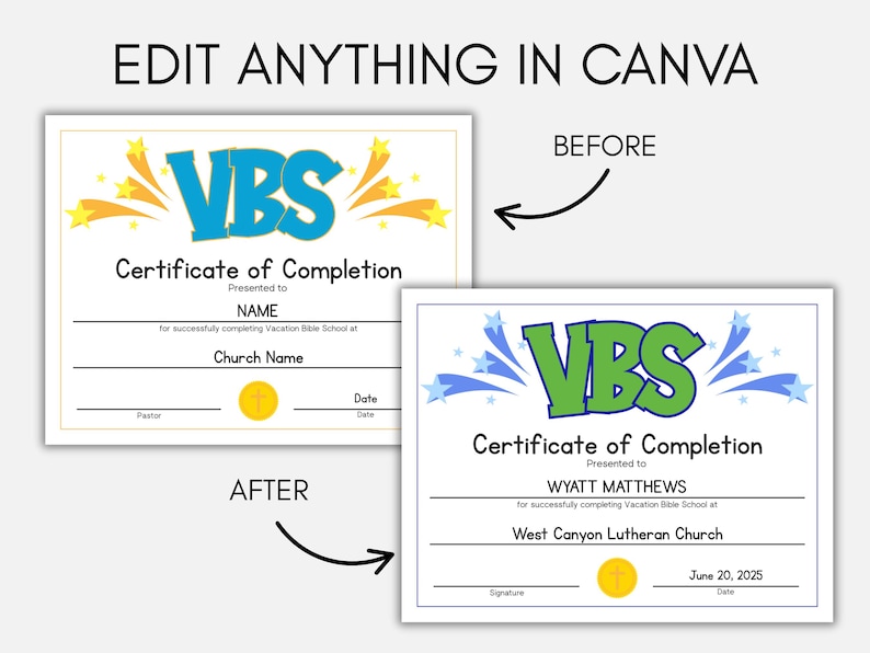 Vacation Bible School Certificate, Editable Award, VBS Completion Award ...