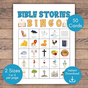Bible Stories Bingo, Printable Bible Bingo Cards for Kids, Sunday School Bingo, Bible Study Activity, Bible Stories Game, Christian Bingo