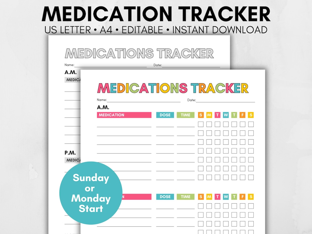 Medication Tracker Template, Printable Weekly Med Planner, Daily Pill ...