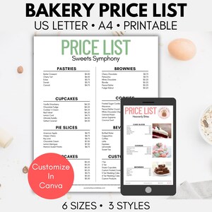 Bäckerei Preisliste Vorlage, Canva Business Preisliste Bearbeitbare Vorlage, druckbare Preisliste, Social Media Preisliste, Preisliste Menü