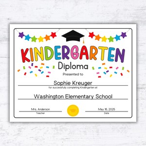 Bearbeitbare Kindergarten-Diplomvorlage, Kindergarten-Abschlussdiplom, Kindergarten-Zertifikatsvorlage, Abschlusszertifikat