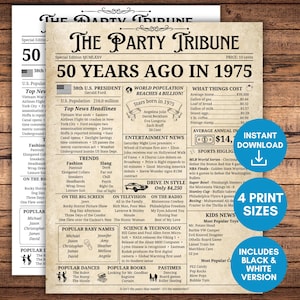 1975 Birthday Newspaper, 1975 Birthday Poster, 50th Birthday Newspaper, 1975 Newspaper Sign, 50th birthday gift, Back in 1975, Born in 1975