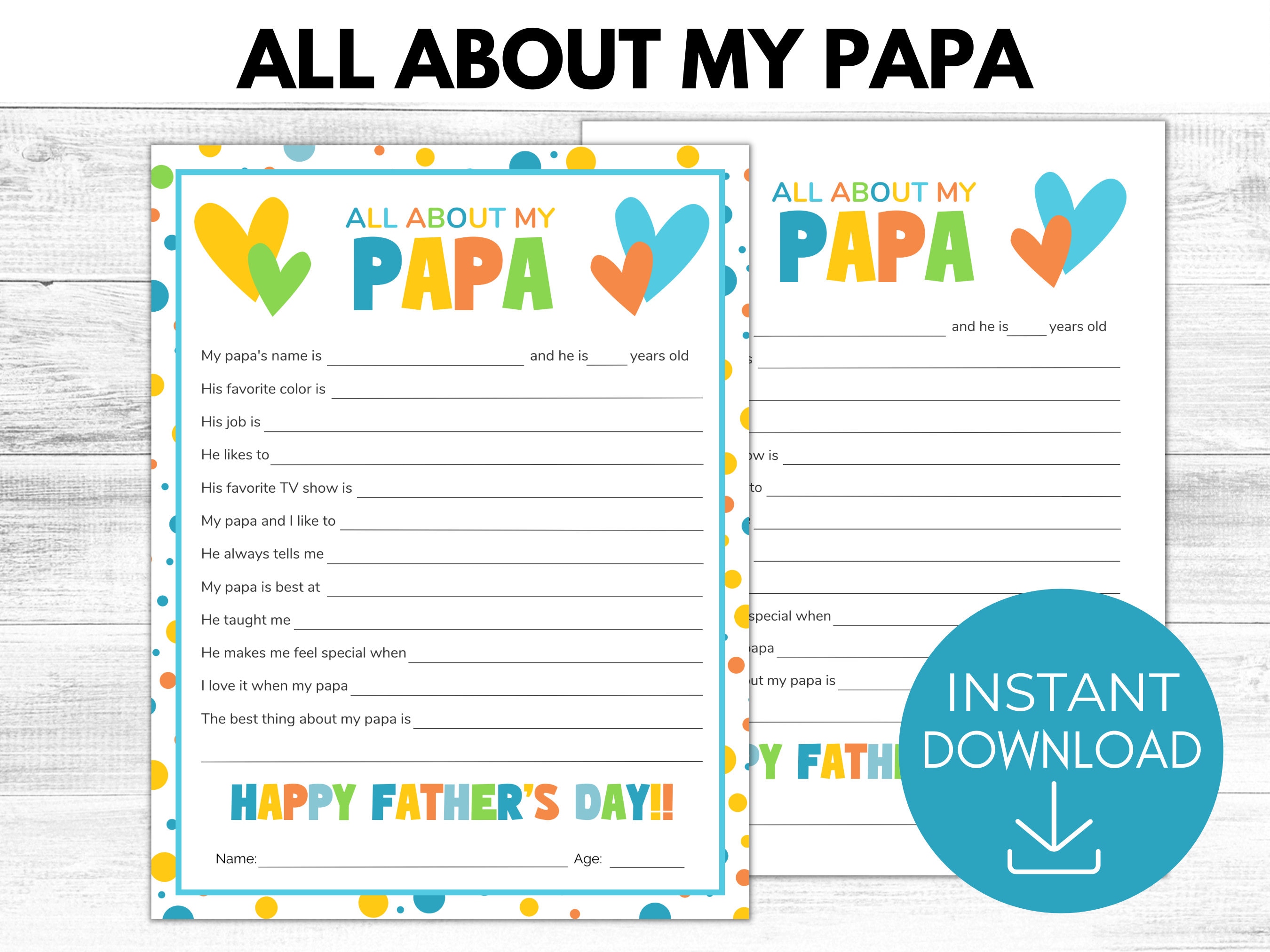 All About My Papa Printable, Father's Day Gift, All About Papa Keepsake ...