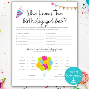 Who Knows the Birthday Girl Best, Birthday Quiz, Birthday Questionnaire Activity, Printable Birthday Game, Girl Birthday Party Game