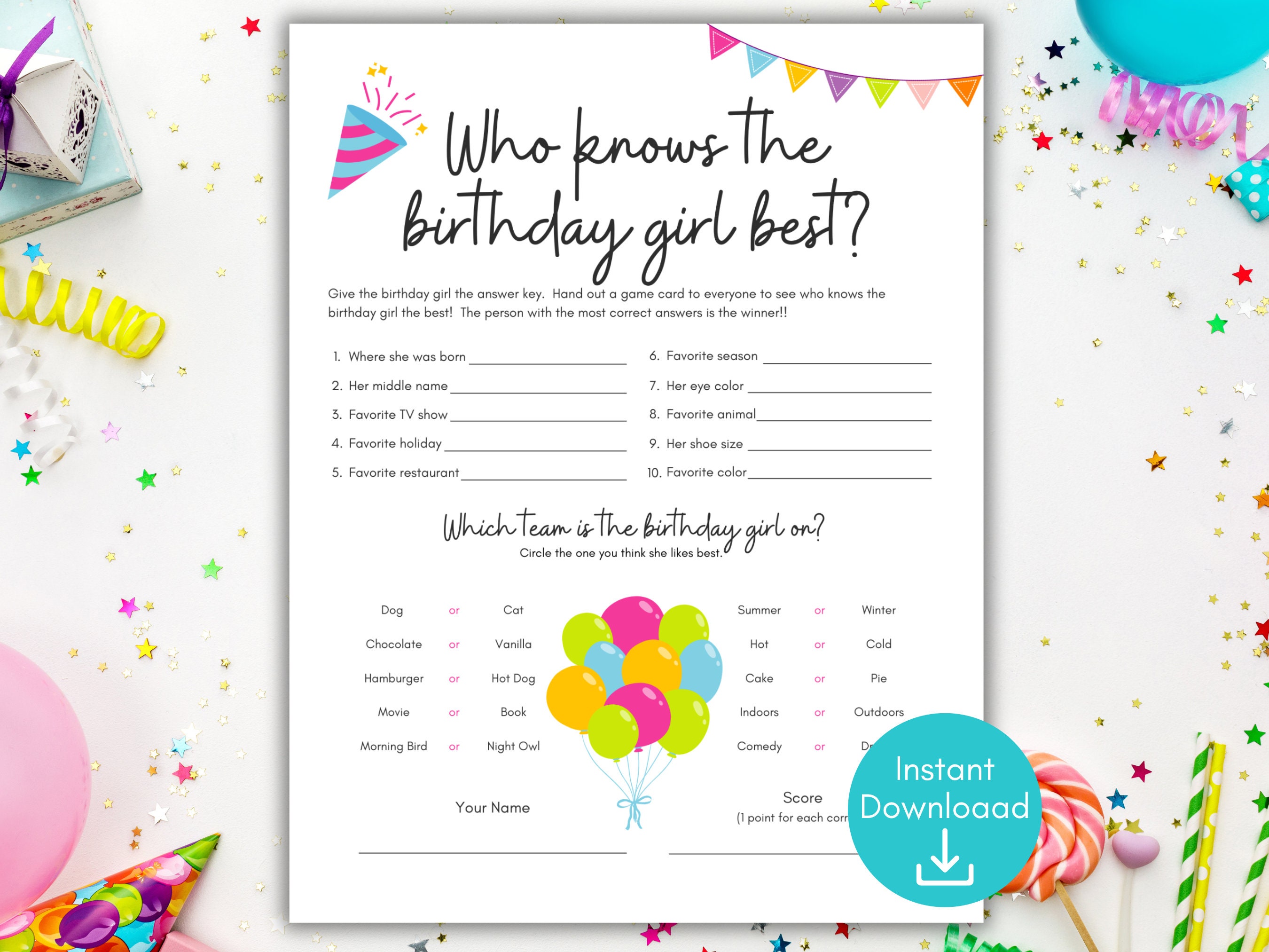 Who Knows the Birthday Girl Best, Birthday Quiz, Birthday Questionnaire ...