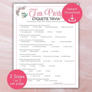Tea Party Etiquette Game, Tea Party game, Tea Party Trivia, Tea Party Bridal Shower, Printable Tea Party Game, Afternoon Tea Party Game